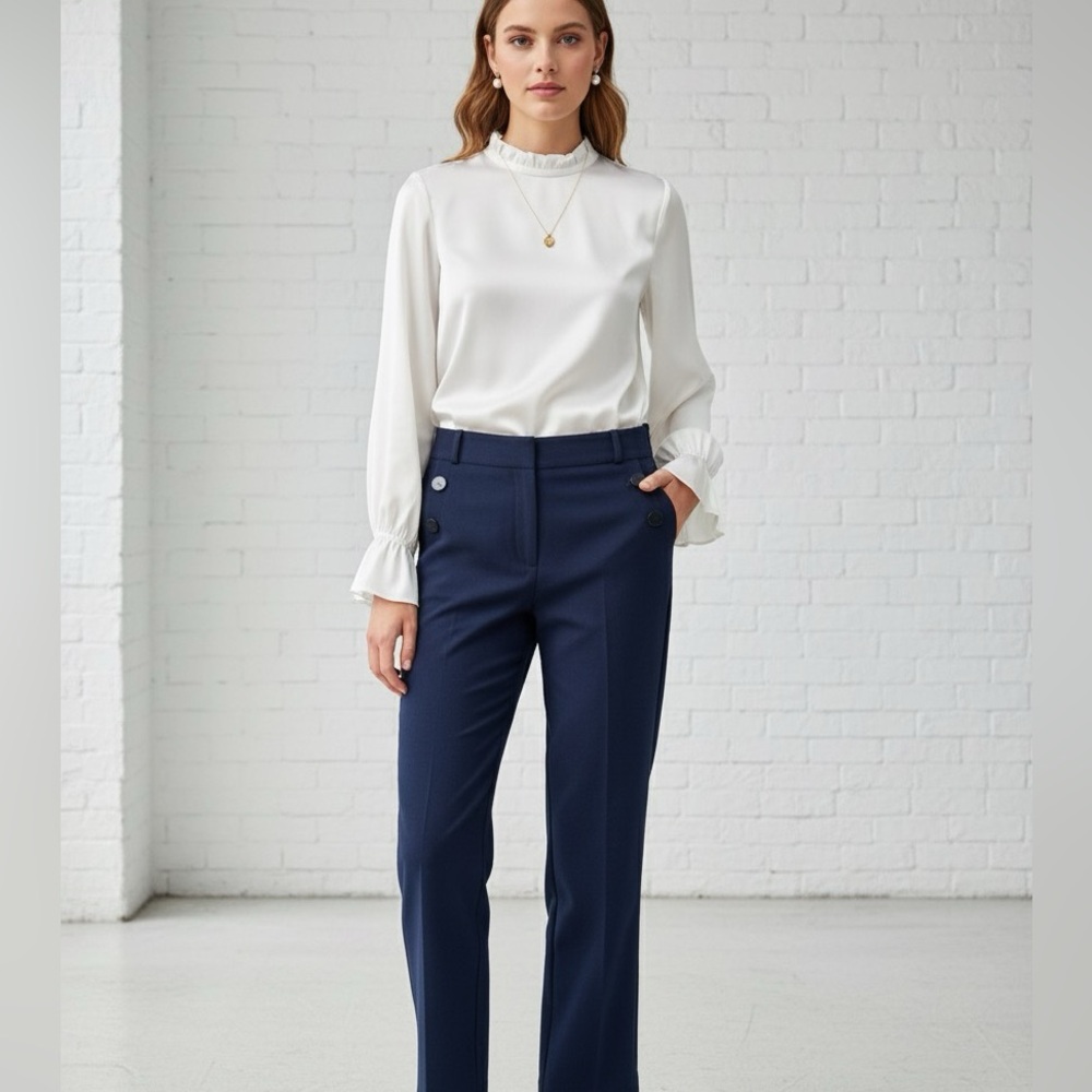 Loft petite size 10 navy high waist wide leg sailor style dress pants NWOT
